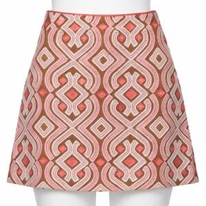 Anthropologie Embroidered Geometric Mini Skirt Size 4 Boho Resort Coral Cream